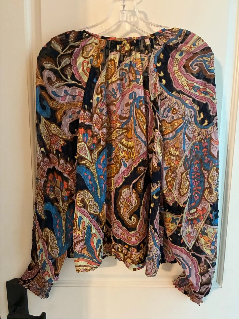 Sanctuary Paisley Long-Sleeve Boho Blouse in Navy, Pink & Gold